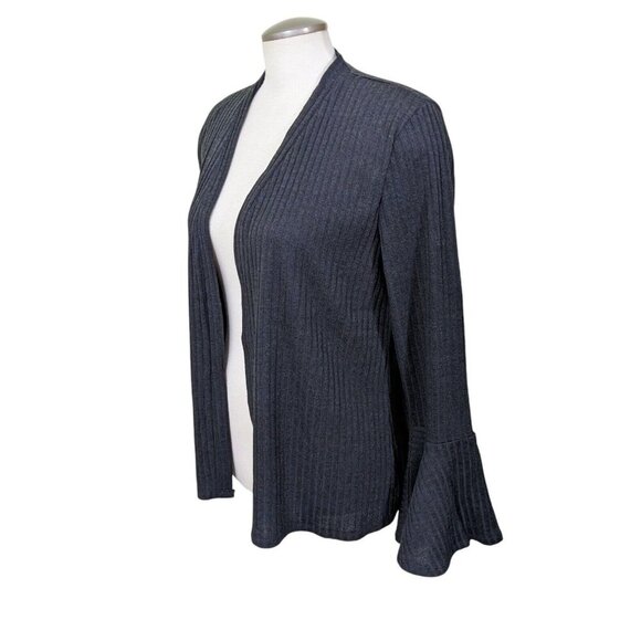 Philosophy Cardigan Sweater Womens L Black Open Ribbed Bell Sleeve Knit Stretch - Picture 6 of 8